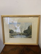 Original Framed Signed Watercolour River Countryside Landscape Scene 53x45