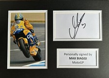 MAX BIAGGI HAND SIGNED WHITE CARD IN A4 MotoGP MOUNT DISPLAY