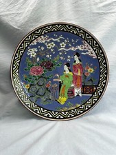 JAPANESE POS; KO AO KUTANI / MOKUSEN PLATE CHARGER 31CM PURPLE GLAZE GEISHA GIRL
