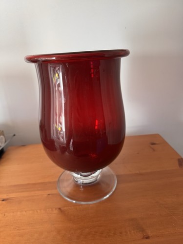 Large red glass hurricane - large,