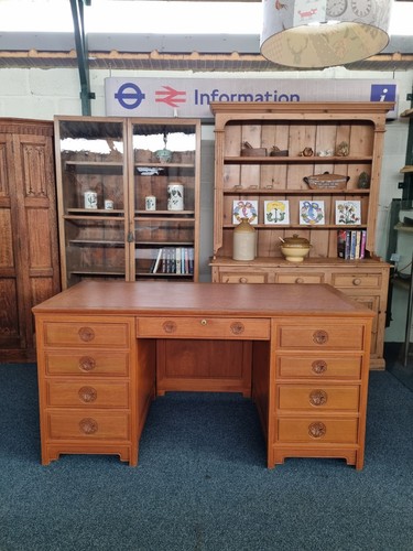 Oak twin pedestal writing desk - writing,