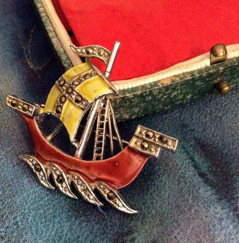 Vintage enamel marcasite - enamel,