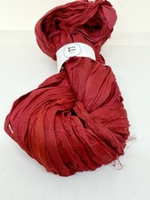 Sari silk ribbon, ribbon yarn, Red, 10m, knit, weave, fibre art. UK