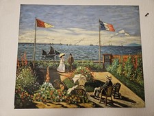 VTG OIL PAINTING ON CANVAS CLAUDE MONET GARDEN AT SAINTE ADRESSE BY M.BARNETT