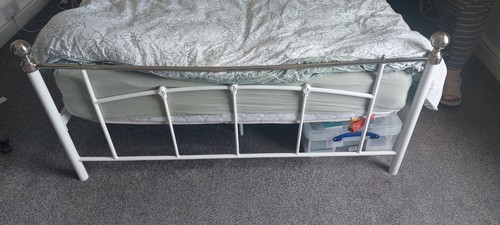 White metal double bed frame - white,