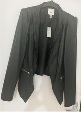 River Island Black Faux Leather Jacket UK Size 18 Zip Closure BRAND NEW W/ TAGS