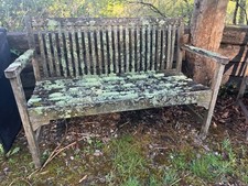 Vintage teak country garden bench - lovely colour with lichen
