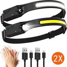 2X LED Head Torch Rechargeable Waterproof COB Headlamp Motion Sensor Headlight