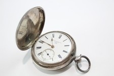 Antique .925 Silver Full Hunter Fusee Pocket Watch Key Wind SPARES/REPAIRS
