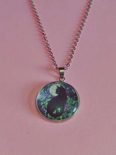 Black cat necklace stainless - cat,