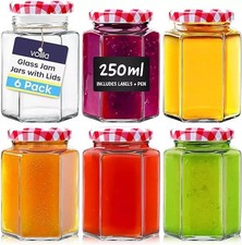 Hexagonal Jars Glass Jam Marmalade Honey Chutney with Lids