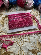 4m Vintage Decorative Fuchsia Pink Beaded/Diamante Tassel Fabric Trimming