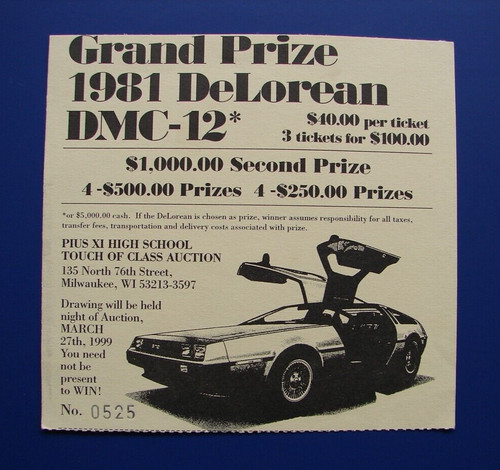 1981 dmc delorean raffle - dmc-12,