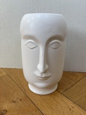 Modern White Matt Ceramic Decorative Face Design Vase Plant Pot 23cm Tall