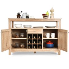 Kitchen Buffet Sideboard Rustic Cupboard Storage Organizer w/ 2 Cabinets Natural