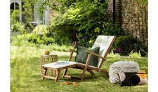 Folding Wooden Sun Lounger - Cream