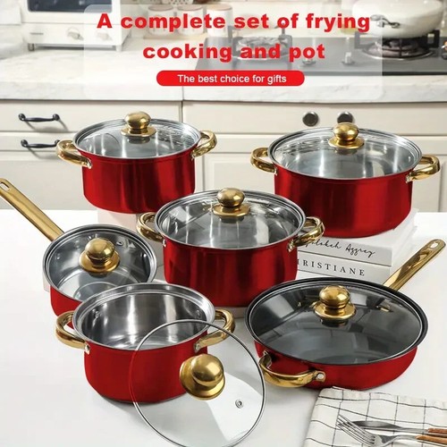 Red 12pcs stainless steel pan - stainless,