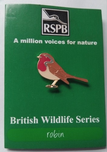 Rspb pin badge robin on - of,