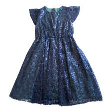 I Love Gorgeous Girl Party Dress Sequins Teal Lining Cap Sleeve Zip Size 8-9
