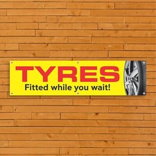 Tyre Shop 018 PVC Banner - MOT Garage Fitted While You Wait Quality Display Sign
