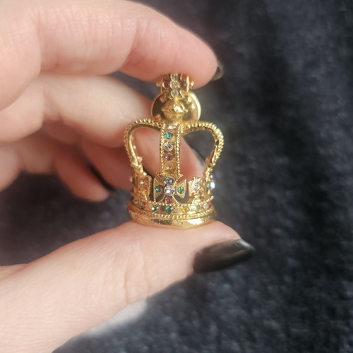 Gold plated crown brooch pin - plated,