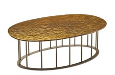 Low Coffee Table In Hammered Amber Glass Oval Modern Design CIC-904