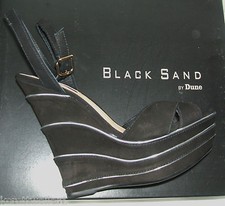 DUNE BLACK SAND SIZE 2.5 3 BLACK SILVER REAL SUEDE WEDGE ANKLE STRAPPY SANDALS 