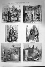 Original Old Antique Print 1874 Post Office Telegraph Instrument Office Clock