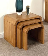 SCS Curved Edge Nest of 3 Solid Oak Wood Heavy  Chunky Modern Tables