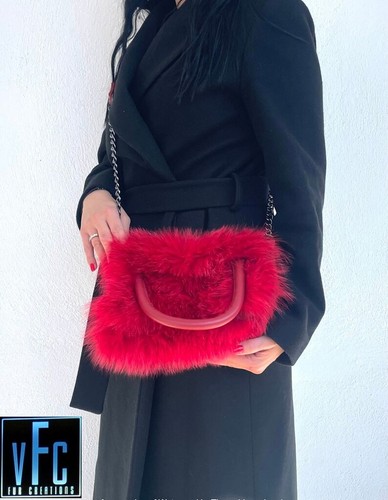 Red fox fur handbag - red,