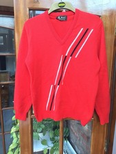 Mens Vintage  Red V Neck Long Sleeve Golfing Jumper Size 40-50” By Wolsey