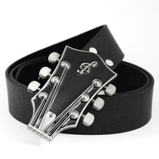 Mens Belts Black Leather With Guitar Head Rock Music Belt Buckle Fashion Belt