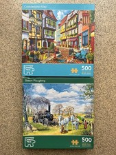 2 x 500 Corner Piece Jigsaws Steam Ploughing and Cobblestone Abbey