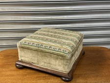 Antique Square Victorian Footstool On Bun Rounded Feet (A/F) 