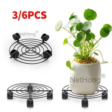 3x 11" Pot Stand Metal Stand Caddy Holder Mover Trolley Plate Plant  Round Wheel