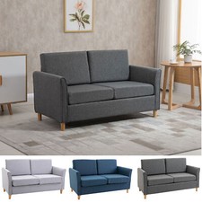 Double Seat Sofa Compact Loveseat 2 Seater Armrest Linen Upholstery w/ Armrest