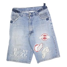 JOHNNY BLAZE Mens Denim Blue Casual Shorts M W32 Cotton Blend JB Logo Patches
