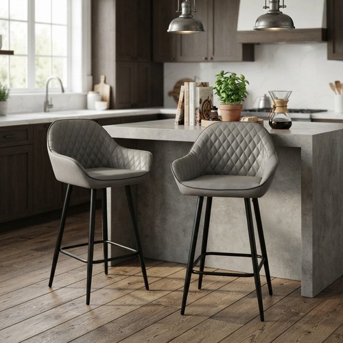 Contemporary grey kitchen - grey, bar