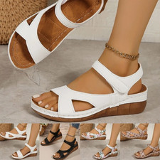 UK Womens Mid Wedge Heel Sandals Ladies Summer Comfy Walking Mules Shoes Size！