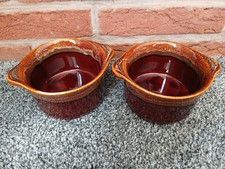 Kiln Craft Pottery Ramekin Soup Bowl Honeycomb Brown Drip Glaze 7x10.5cm X2 VGC