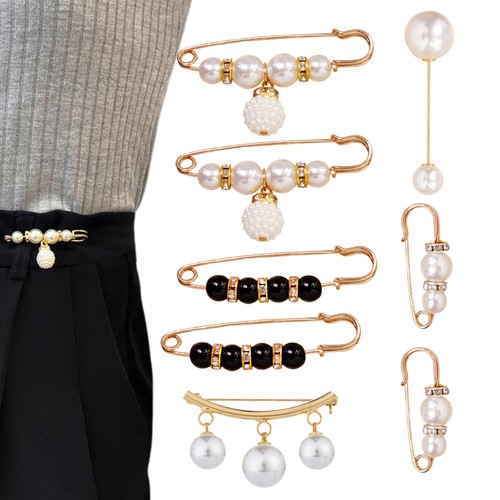 Pearl safety pin brooch - pearl,