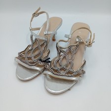 Debut Slingback Shoes Size 4 Womens Silver Kitten Heel FLT30-EP