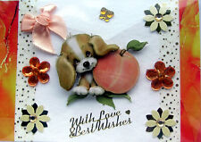 Playful Puppy with Floppy Ears - Hand Crafted 3D Decoupage Greeting Card (2802)