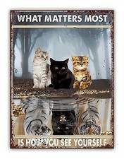 Funny Cat Reflection Metal Sign Pet Kitchen Garden Room