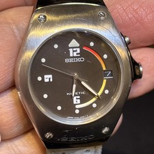 Seiko Kinetic 5M42-0E30 New Capacitor Good Working Condition Cool Vintage Watch