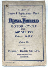 Royal Enfield 350cc Model CO Spares & Replacement Parts Book 1946 Original Item