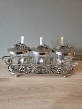 SILEA Silver Grape Vine Triple Condiment Set –Jam / Honey Pots with Tray & Spoon