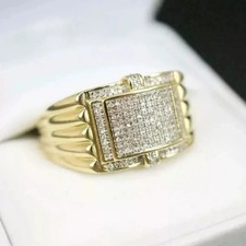 2 Ct Round Cut VVS1 Moissanite Men's Pinky Wedding Ring 14k Yellow Gold Plated