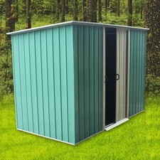 8X4Metal Garden Shed Heavy Duty Storage Shed House Pent Roof Sliding Doors Green