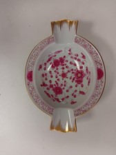 Meissen Crossed SwordS Bone China Porcelain Ashtray Red Pink Flowers 5.5"x1"